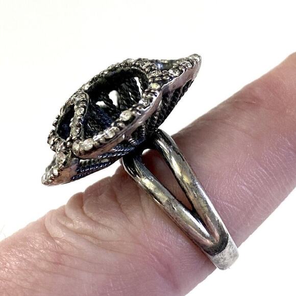 Avon Size 10 Diamonesque Scroll Filigree Style Cocktail Ring Silver Tone - Picture 2 of 4